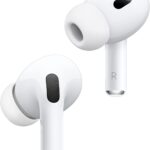 Apple AirPods Pro 2 wireless earbuds with active noise cancellation in white charging case