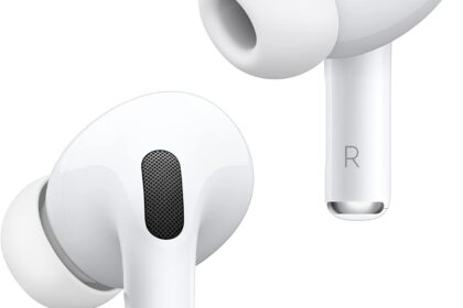 Apple AirPods Pro 2 wireless earbuds with active noise cancellation in white charging case