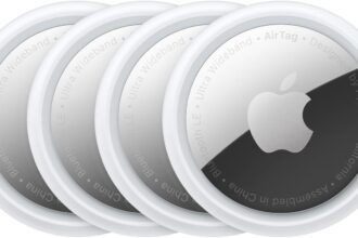 Apple AirTag 4 Pack - Bluetooth tracker device to find keys, wallet, luggage and backpack