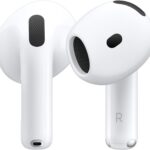 Apple AirPods 4 wireless earbuds with USB-C charging case on white background