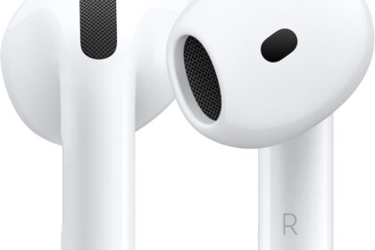 Apple AirPods 4 wireless earbuds with USB-C charging case on white background
