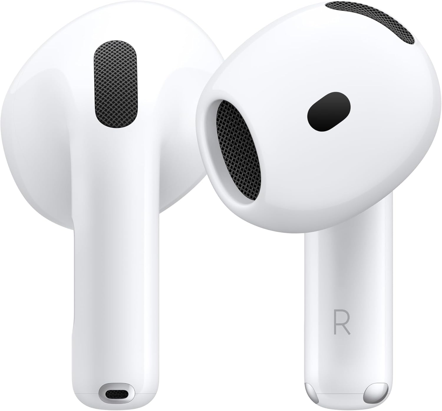 Apple AirPods 4 wireless earbuds with USB-C charging case on white background
