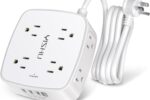 6 ft surge protector power strip with 8 outlets and 4 USB ports, white design with flat plug