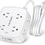 6 ft surge protector power strip with 8 outlets and 4 USB ports, white design with flat plug